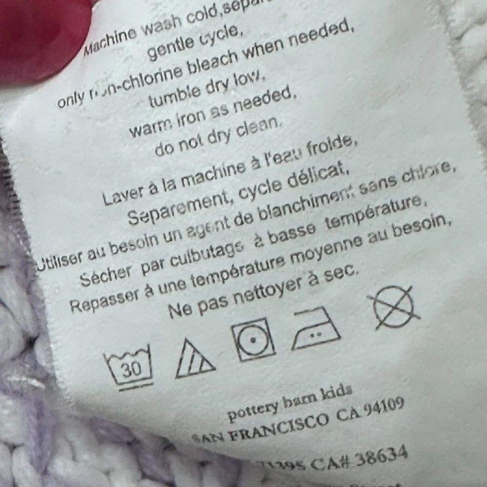 Pottery Barn Kids Lavender‎ White Baby Blanket Lap Blanket Crochet Size 29X33